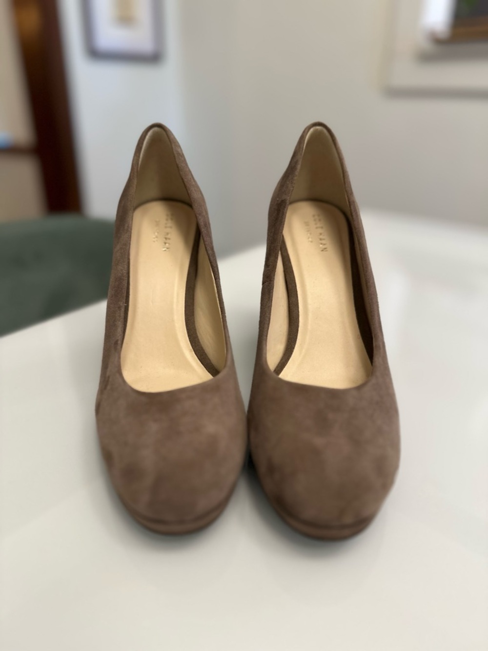 Cole Haan Women's Suede Round-Toe Pumps in Taupe